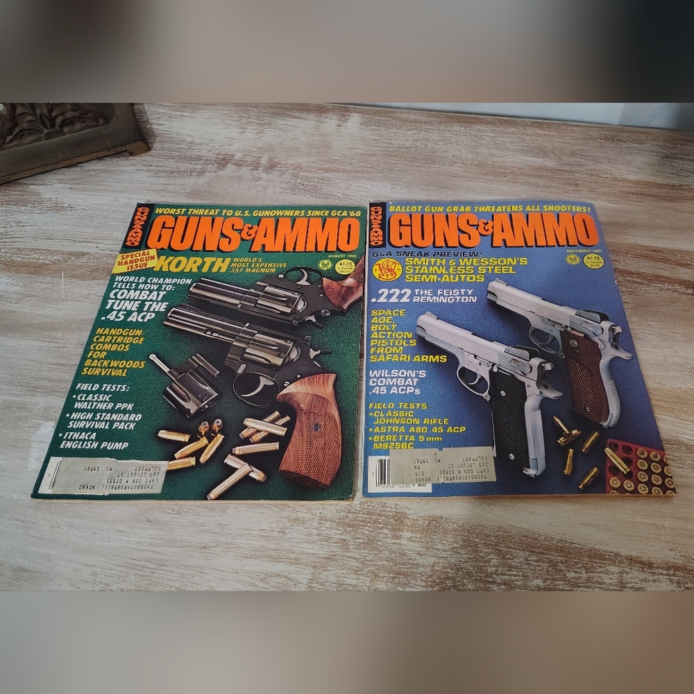 Vintage GUNS AND AMMO Magazine bundle, set of 2 -1980S